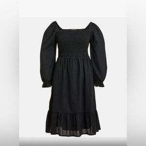 J. Crew. Smocked bodice, pin dot sleeves. Short. Square neck, size M. black